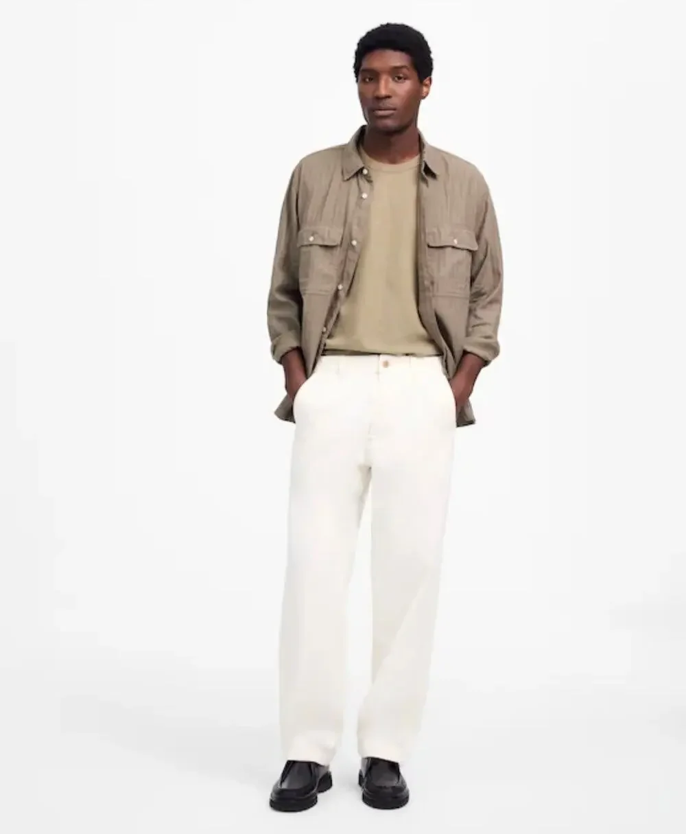 Madewell Men Patch Pocket Relaxed Jeans Ecru Cream Linen Blend Denim 34 NWT